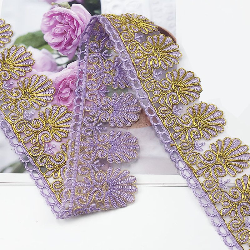 China Manufacturers Trim Wide 6.5cm Wedding Lace Gold Embroidery Border Lace For Decorative Bridal Clothing Accessories