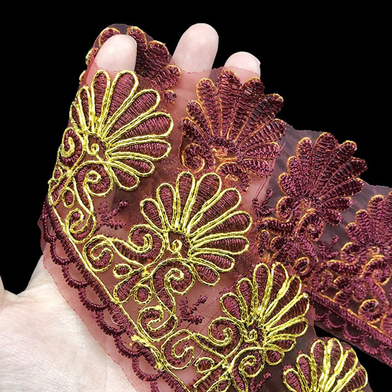 China Manufacturers Trim Wide 6.5cm Wedding Lace Gold Embroidery Border Lace For Decorative Bridal Clothing Accessories