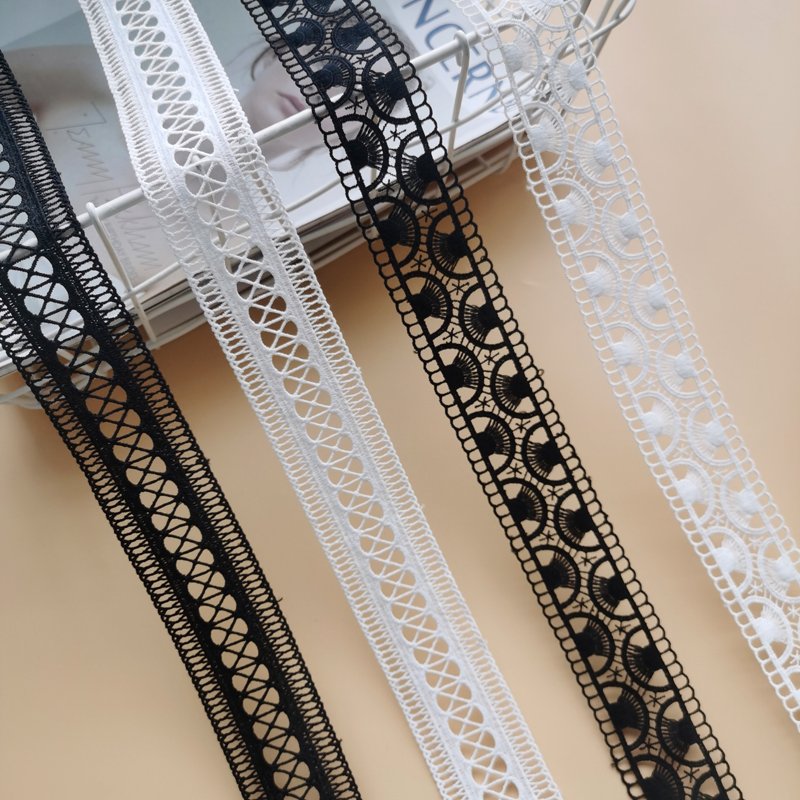 Factory Price Hot Sale High Quality 3.6 cm Wide Embroidery Lace Ribbons Garment Crochet White and Black Cotton Lace Trimming