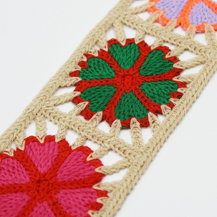 factory customized luxury colorful flower deccorated 7cm wide crochet lace edging trims for garment bags shoes