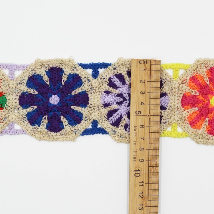 factory customized luxury colorful flower deccorated 7cm wide crochet lace edging trims for garment bags shoes