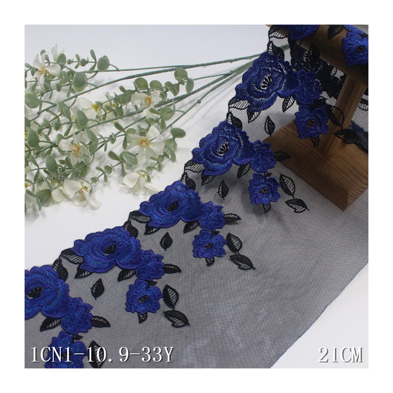 China Factory Supplied Embroidery Tulle Lace blue Flower Lace Trim Mesh Lace Fabric For Underwear