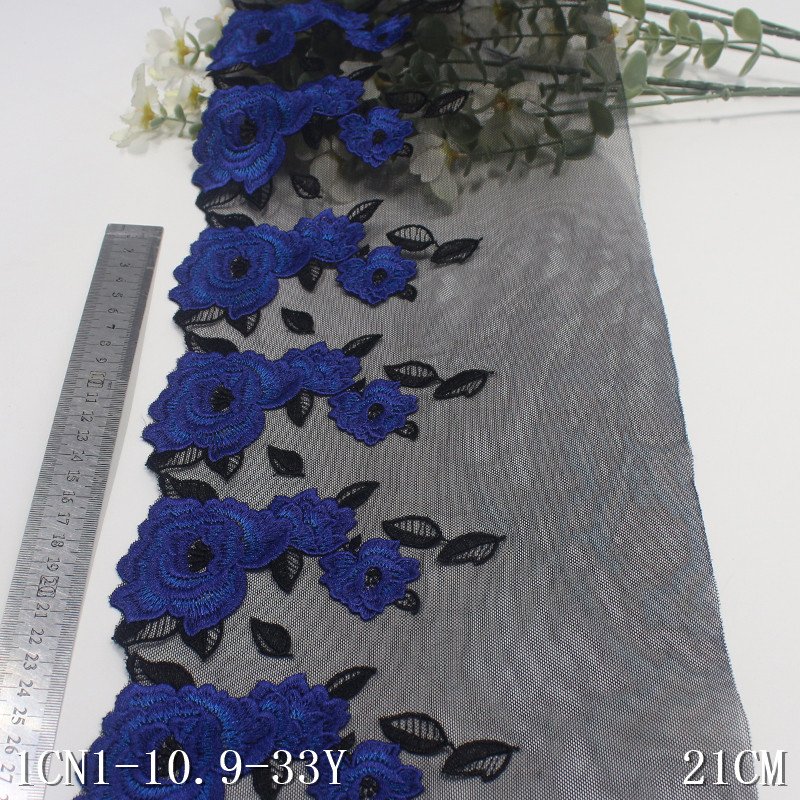 China Factory Supplied Embroidery Tulle Lace blue Flower Lace Trim Mesh Lace Fabric For Underwear