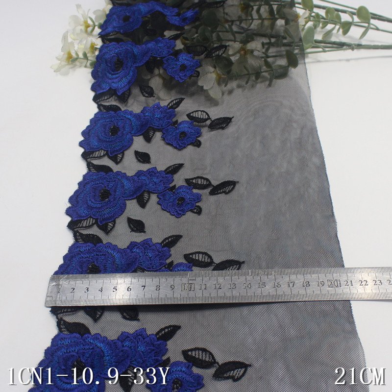 China Factory Supplied Embroidery Tulle Lace blue Flower Lace Trim Mesh Lace Fabric For Underwear