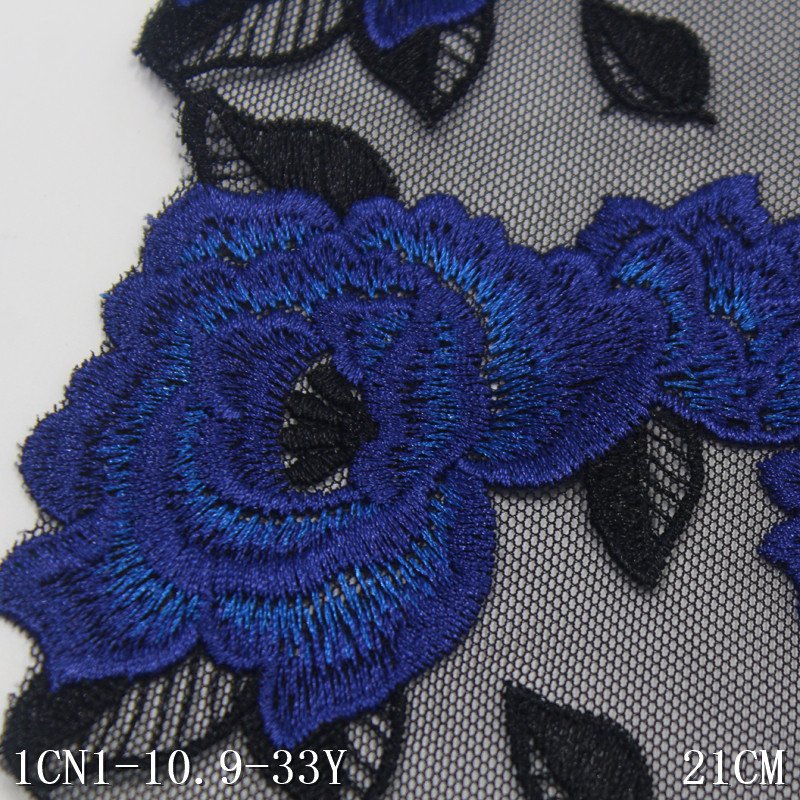 China Factory Supplied Embroidery Tulle Lace blue Flower Lace Trim Mesh Lace Fabric For Underwear