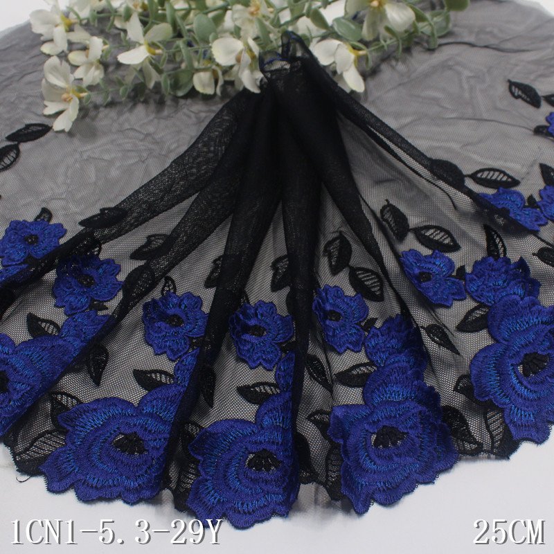 China Factory Supplied Embroidery Tulle Lace blue Flower Lace Trim Mesh Lace Fabric For Underwear