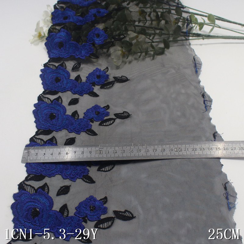 China Factory Supplied Embroidery Tulle Lace blue Flower Lace Trim Mesh Lace Fabric For Underwear