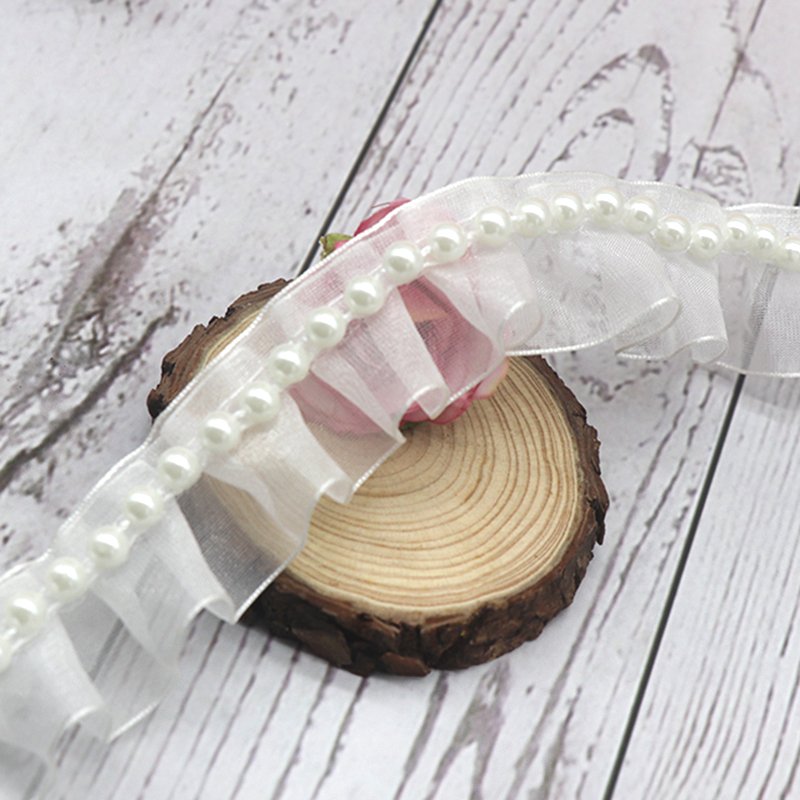 Hot Sell Wedding Bride Baby Clothes Decoration Sewing Materials Organza Crumpled Beaded Lace Trim