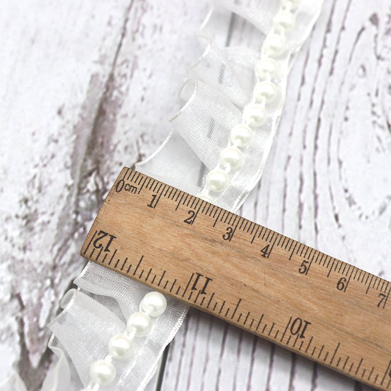 Hot Sell Wedding Bride Baby Clothes Decoration Sewing Materials Organza Crumpled Beaded Lace Trim