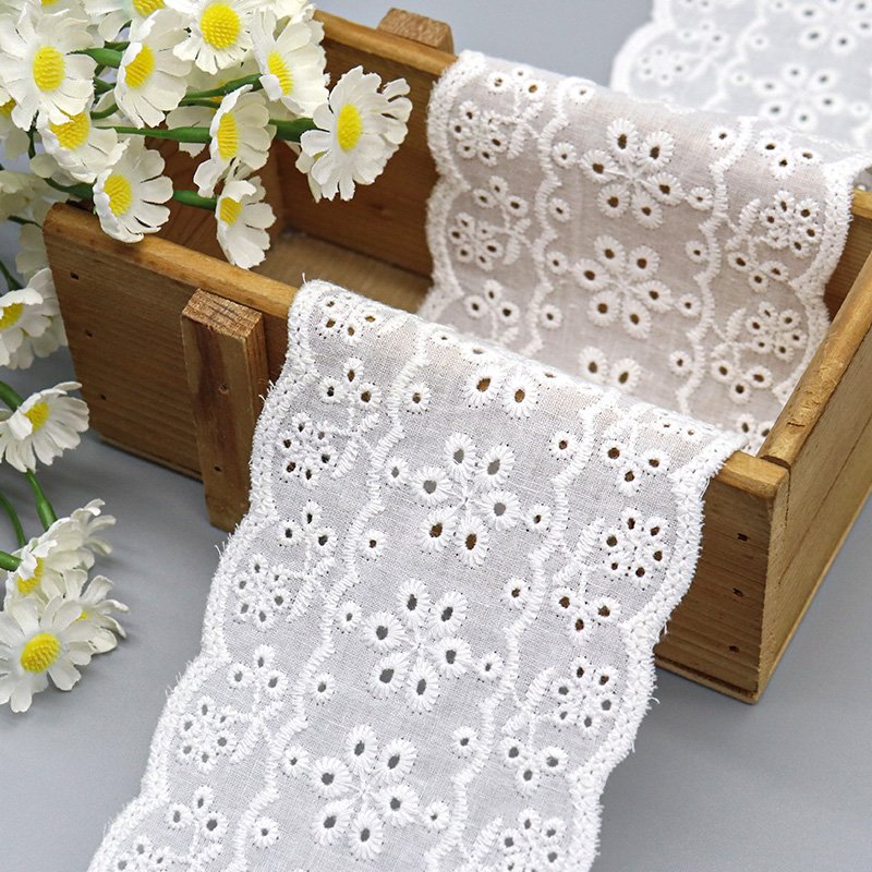 fashion designer pure cotton eyelet lace trim embroidery sewing custom lace trim for clothing