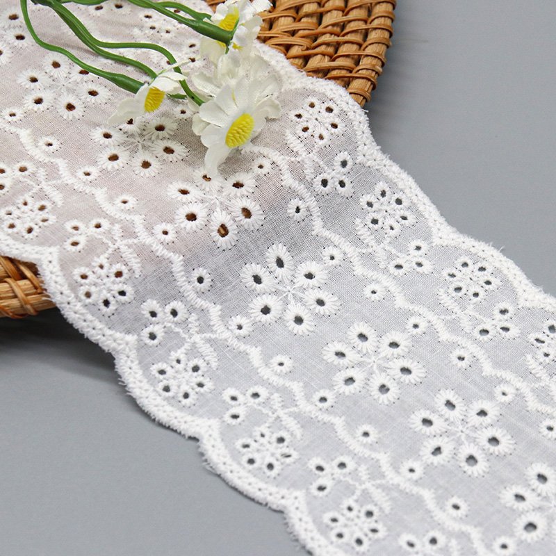 fashion designer pure cotton eyelet lace trim embroidery sewing custom lace trim for clothing
