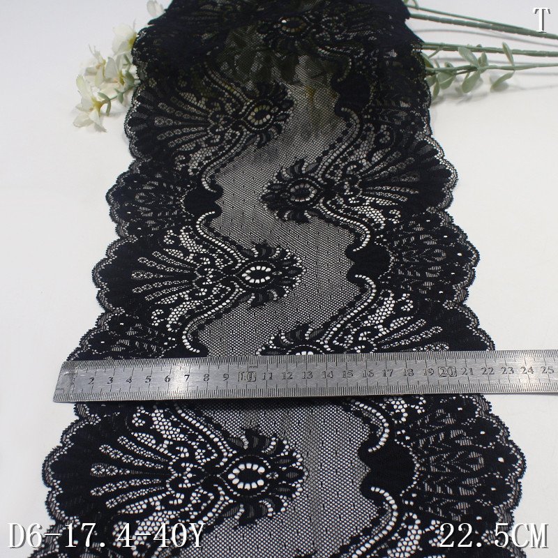 23cm Width Fashion High Quality Black White Stretch Elastic Flower Lace Trim Fabric For Clothes