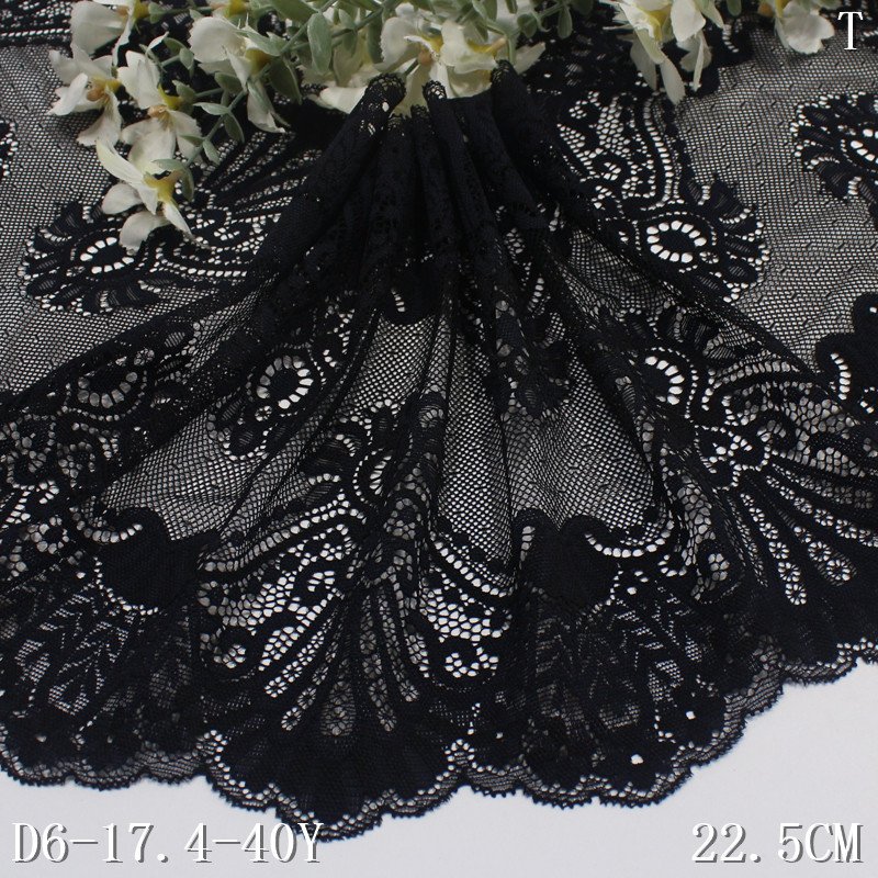 23cm Width Fashion High Quality Black White Stretch Elastic Flower Lace Trim Fabric For Clothes