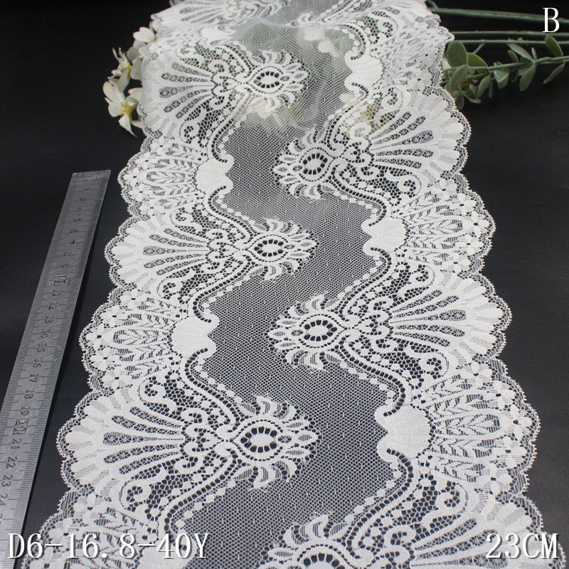 23cm Width Fashion High Quality Black White Stretch Elastic Flower Lace Trim Fabric For Clothes