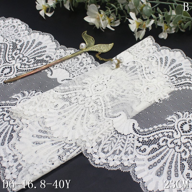 23cm Width Fashion High Quality Black White Stretch Elastic Flower Lace Trim Fabric For Clothes