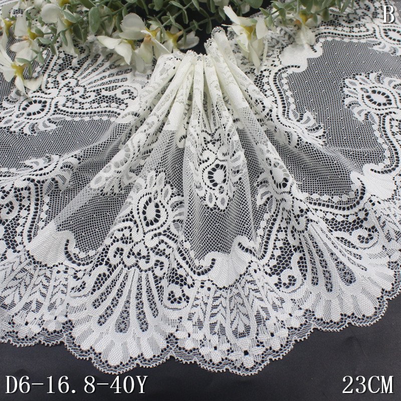 23cm Width Fashion High Quality Black White Stretch Elastic Flower Lace Trim Fabric For Clothes