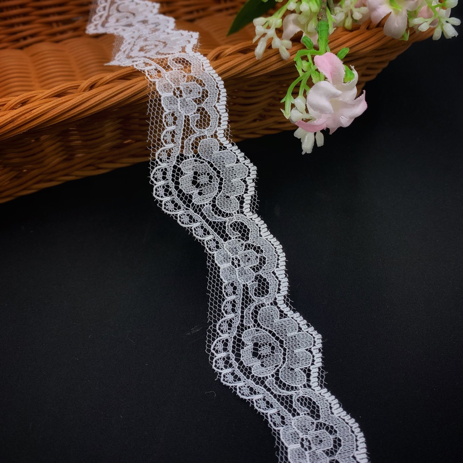 Hot Sales Embroidery Lace Nylon White Flower Elastic Lace Trim For Bra Accessories