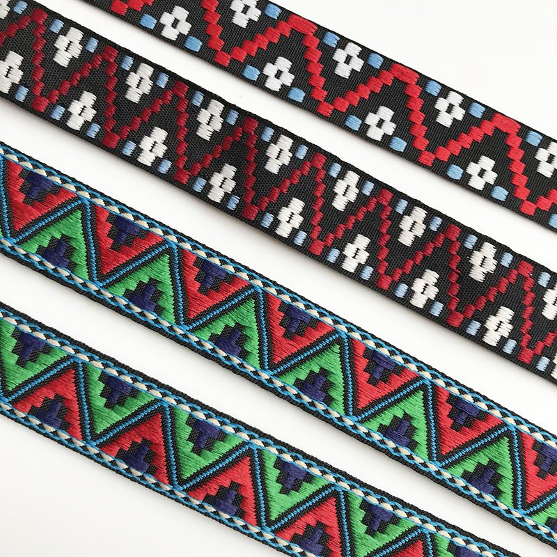 Wholesale 2.5cm Jacquard Strap Webbing Ethnic Jacquard Ribbon Trim For Garment Pet Collar Decoration