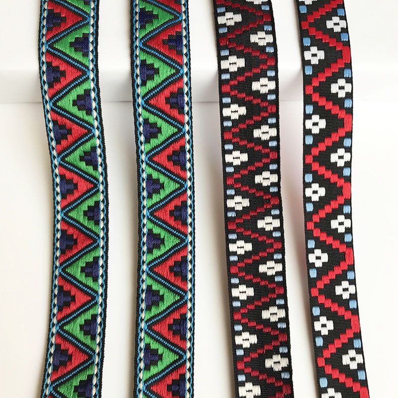 Wholesale 2.5cm Jacquard Strap Webbing Ethnic Jacquard Ribbon Trim For Garment Pet Collar Decoration