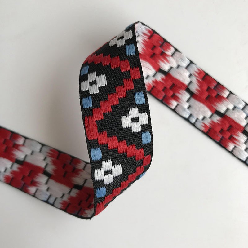 Wholesale 2.5cm Jacquard Strap Webbing Ethnic Jacquard Ribbon Trim For Garment Pet Collar Decoration