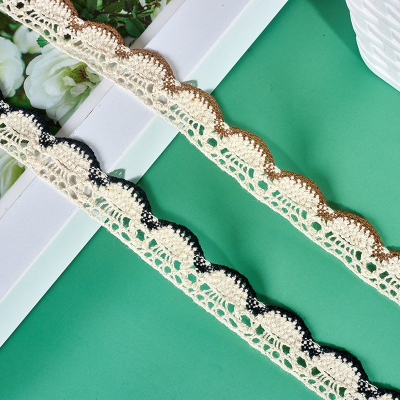 Wholesale Colorful Border Knitted Lace Trimmings Guipure Scalloped Crochet 100% Cotton Lace Trim