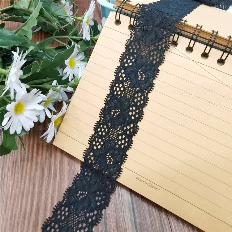 Factory stock white black 3.5 cm elastic lace fabric embroidery eyelash lace trim materials For Hair Accessories
