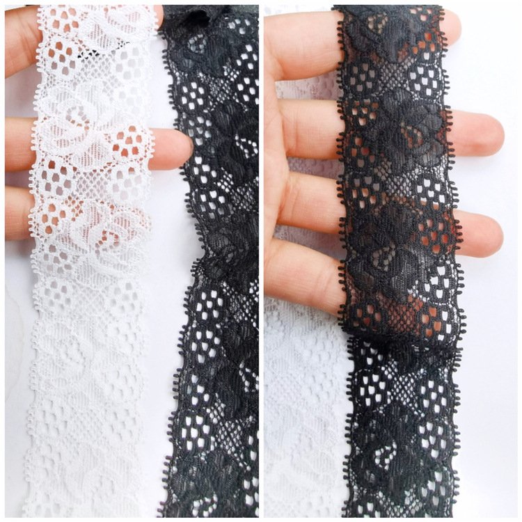 Factory stock white black 3.5 cm elastic lace fabric embroidery eyelash lace trim materials For Hair Accessories