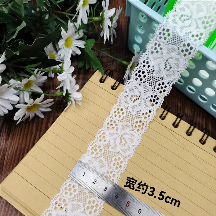 Factory stock white black 3.5 cm elastic lace fabric embroidery eyelash lace trim materials For Hair Accessories