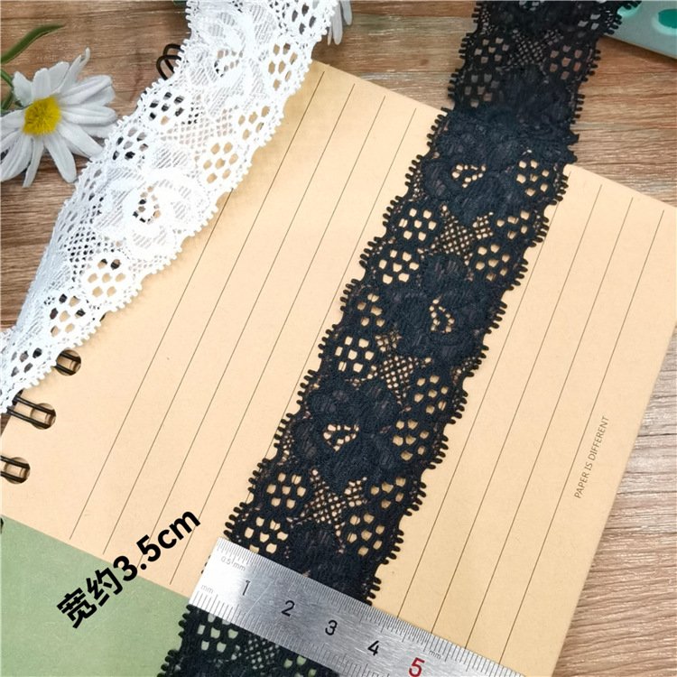 Factory stock white black 3.5 cm elastic lace fabric embroidery eyelash lace trim materials For Hair Accessories