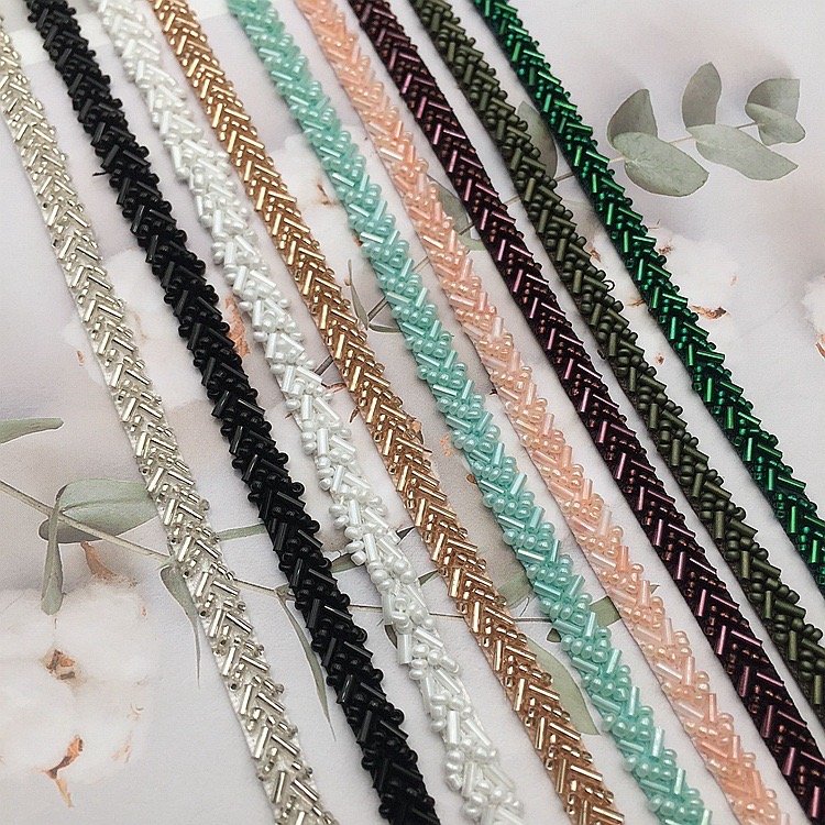 Handmade 7mm Bead Trims Multi-Colors Sew-On Mesh Lace Beaded Trim DIY Garment Accessories Crystal Sewing Lace Trim Type Fabric