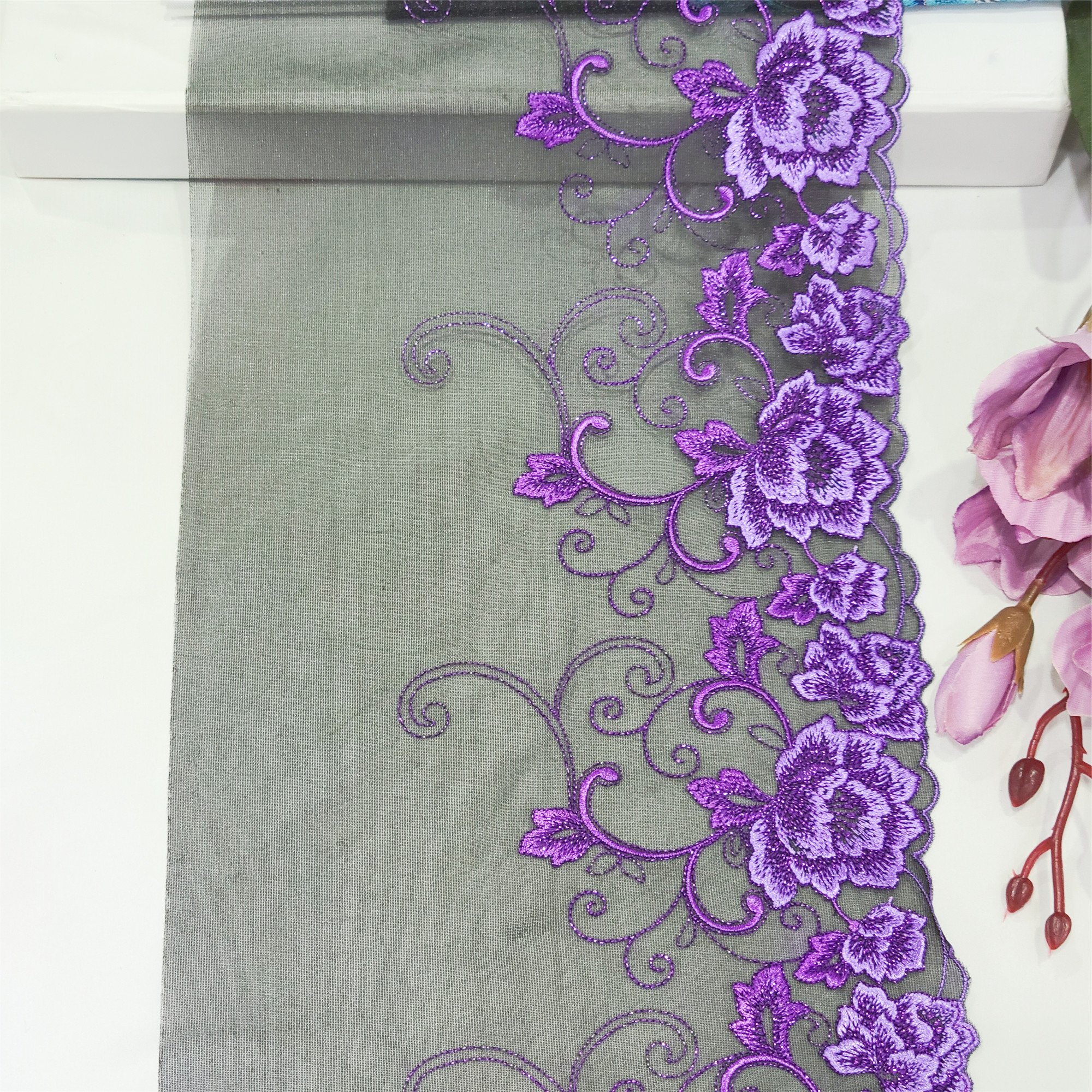 mesh embroidery blue purple flowers lace underwear trim fabric lingerie accessories