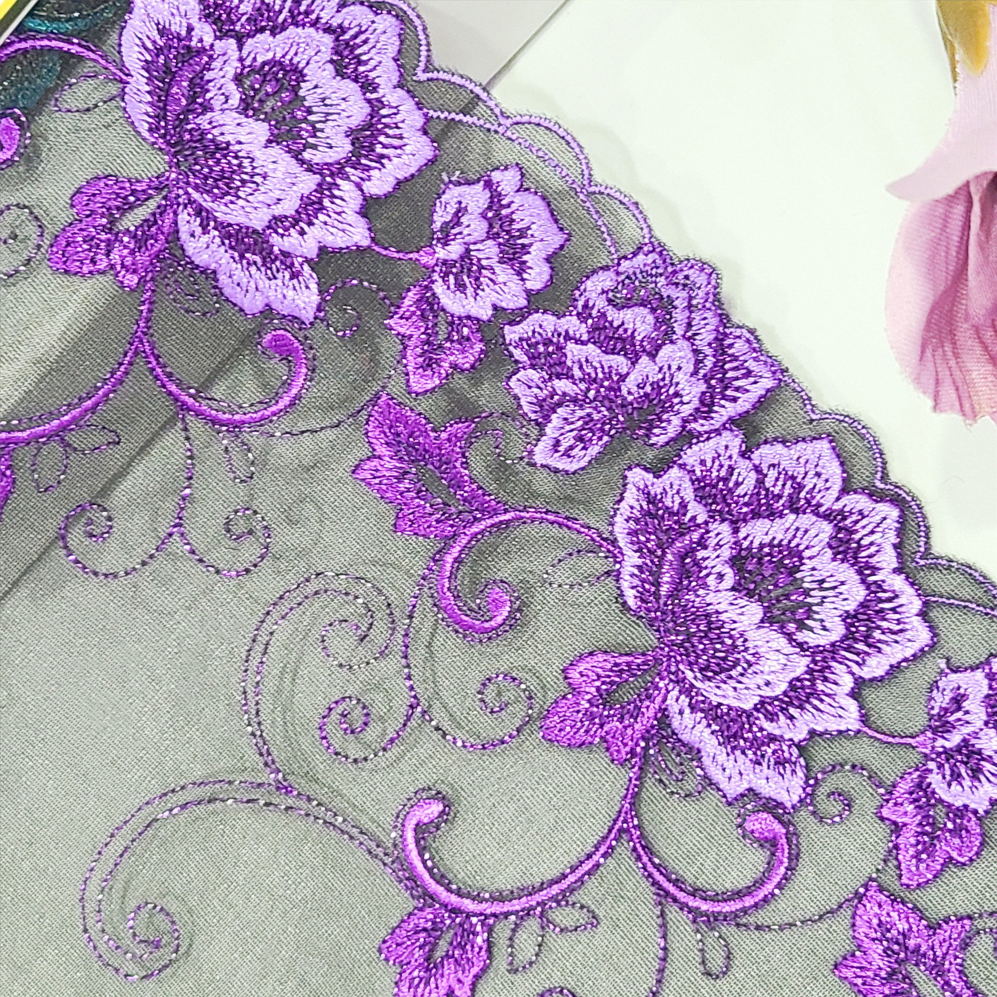 mesh embroidery blue purple flowers lace underwear trim fabric lingerie accessories