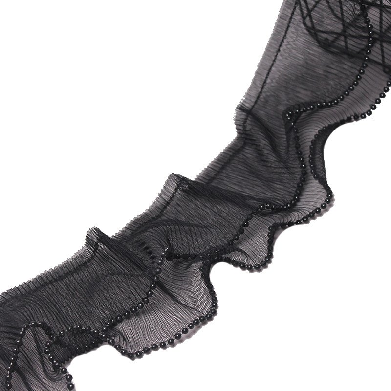 DIY Sewing Ruffle Applique Double layer Collar 6CM Wide New Embroidery White Flower Beads Tulle Lace Fabric Trim Ribbon