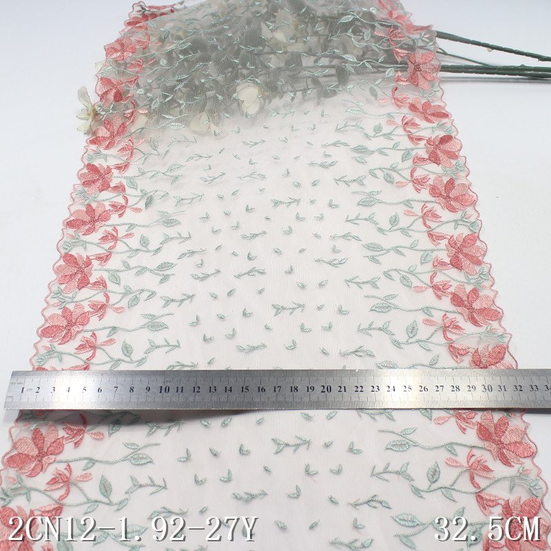 Colorful Flower Embroidery Lace Trim 23cm Soft stretch light pink Mesh Tulle Lace for girls clothing dress lingerie underwear