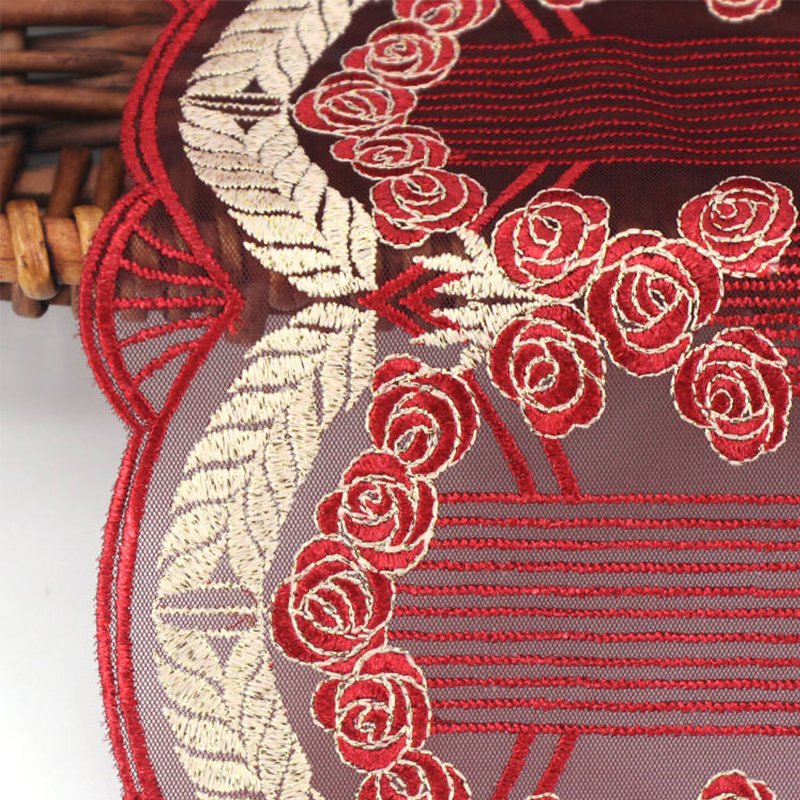 Charming Factory Price Gold Ears of Wheat and Red Rose Embroidered Lace flower lace trim