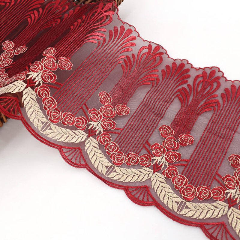 Charming Factory Price Gold Ears of Wheat and Red Rose Embroidered Lace flower lace trim