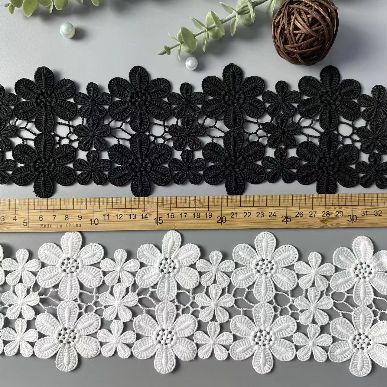 Black and white water-soluble lace flower embroidery dress accessories hollowed out polyester lace
