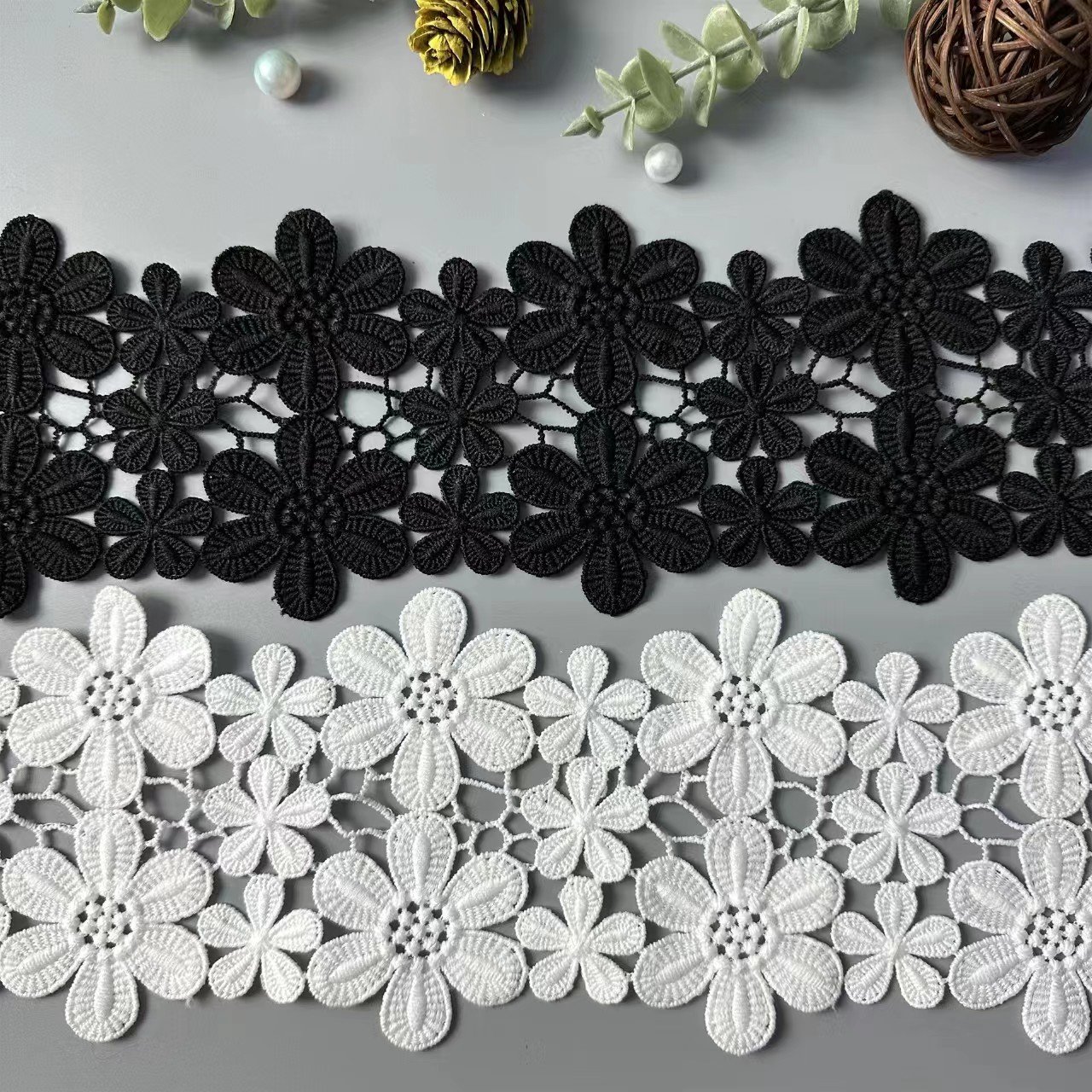 Black and white water-soluble lace flower embroidery dress accessories hollowed out polyester lace
