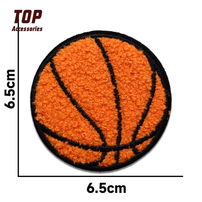 Round Basketball Custom Sports Clothing Tape Iron on Embroidered Handmade Embroidery Patches Chenille Fabric Cotton PVC Sequins