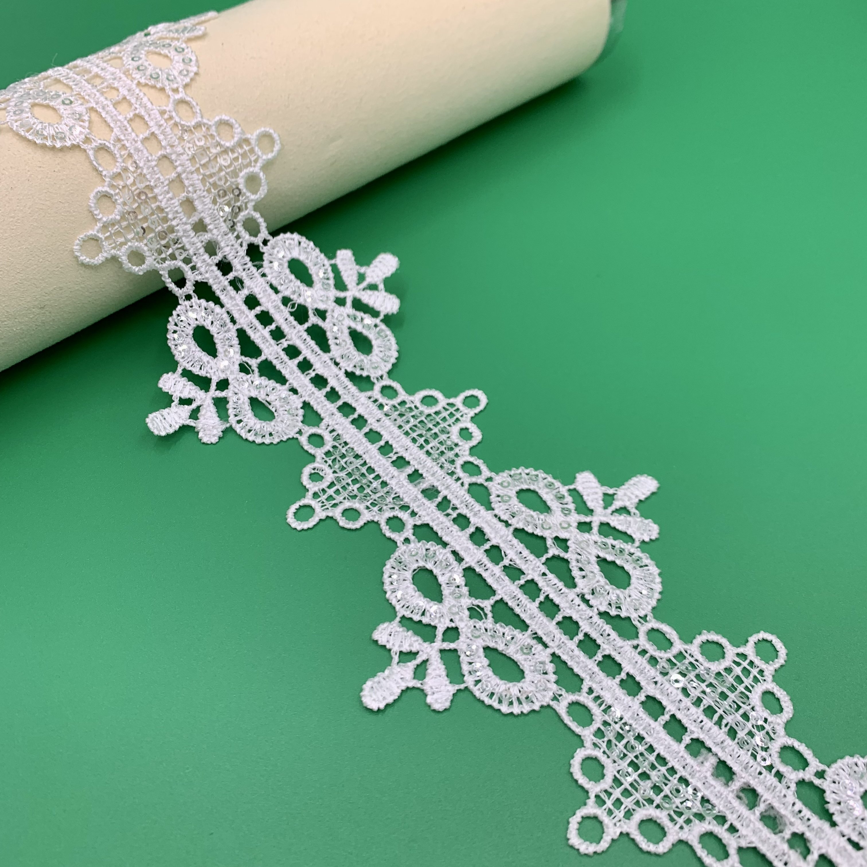 High quality luxurious shiny lace white sequins gpo lace trim