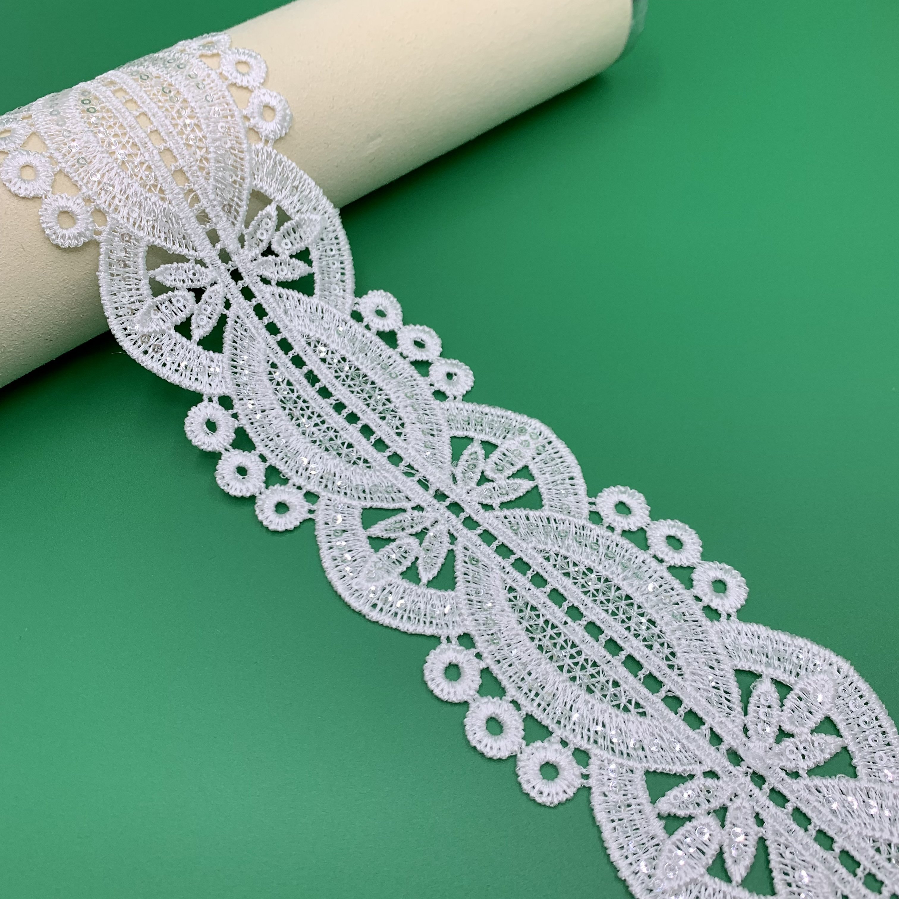 High quality luxurious shiny lace white sequins gpo lace trim