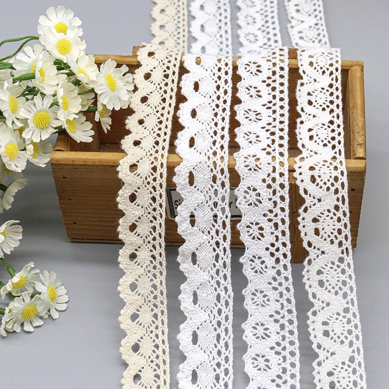 Factory wholesale flower lace trim 100% cotton customized width crochet lace trim for clothing