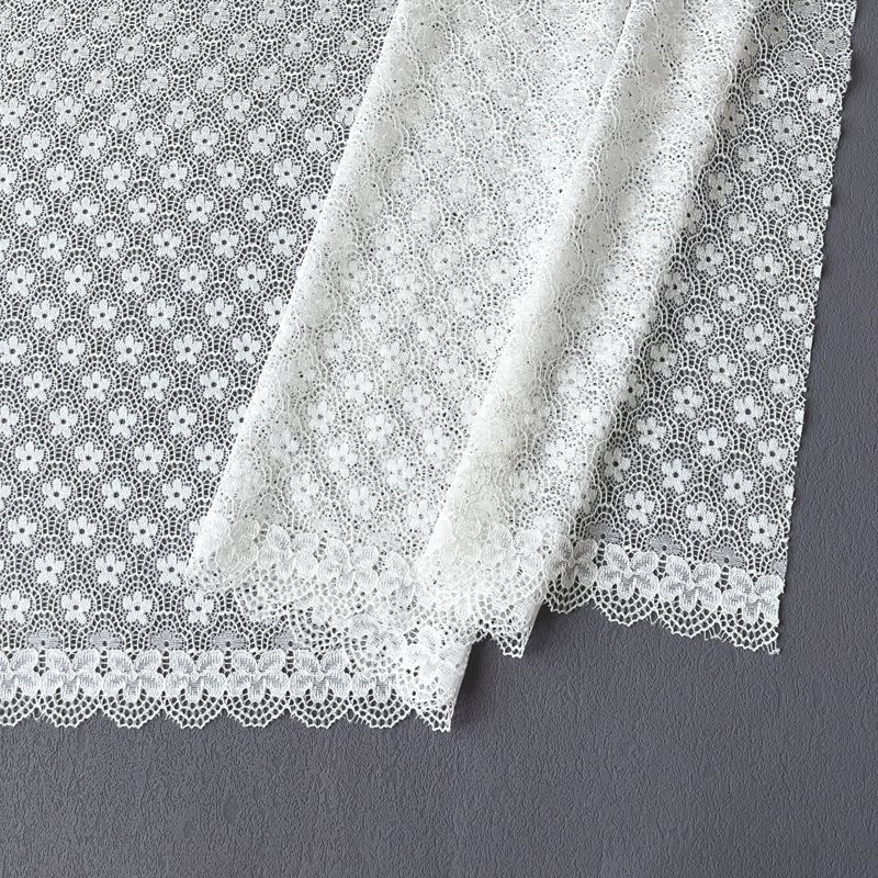 White Lace Mesh Fabric Knitted Narrow Elastic Lace Trim Flower Designs Customized Designs Accept Customized Color 150cm Width