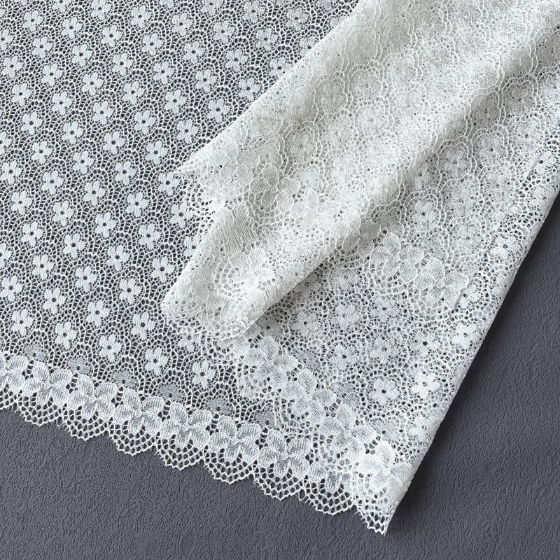 White Lace Mesh Fabric Knitted Narrow Elastic Lace Trim Flower Designs Customized Designs Accept Customized Color 150cm Width