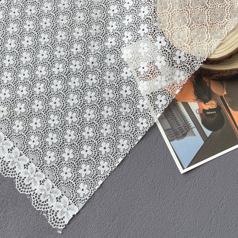 White Lace Mesh Fabric Knitted Narrow Elastic Lace Trim Flower Designs Customized Designs Accept Customized Color 150cm Width