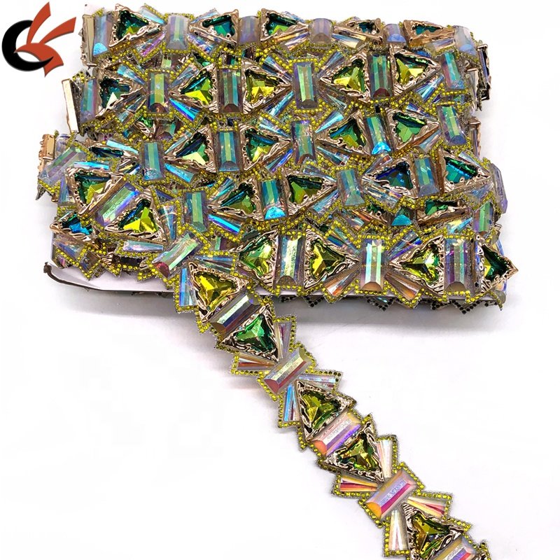 Nice design Green AB Resin Iridescent Stone Iron on trim hot fix rhinestone trimming
