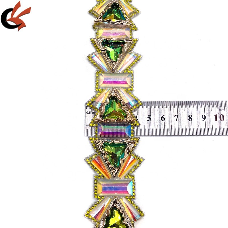 Nice design Green AB Resin Iridescent Stone Iron on trim hot fix rhinestone trimming