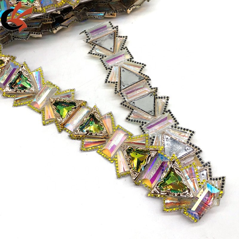 Nice design Green AB Resin Iridescent Stone Iron on trim hot fix rhinestone trimming