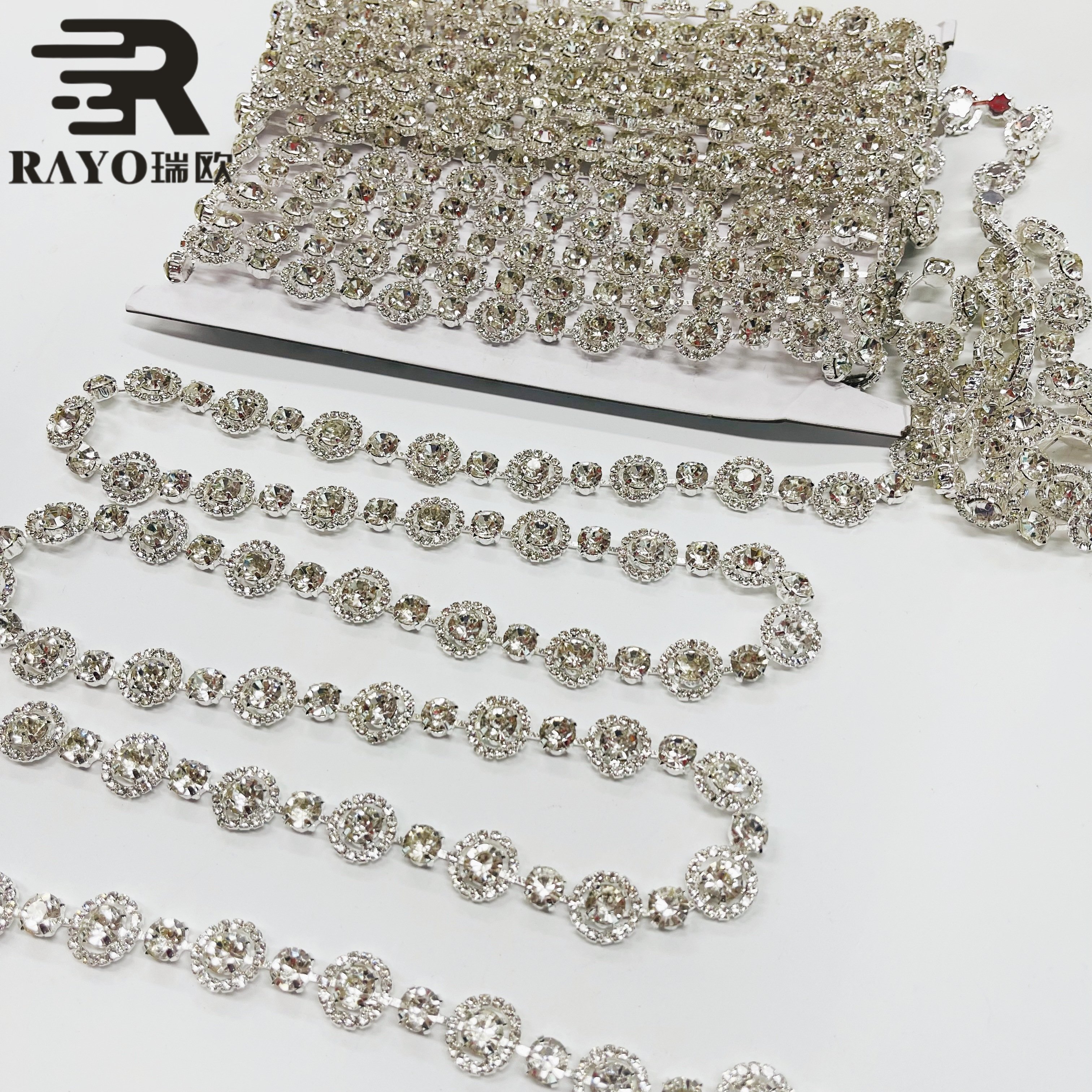 Factory Wholesale Shiny Crystal Rhinestone Trim Applique Luxury Silver Fringe Tassel Trimming 10 Yards Colorful Jewelry