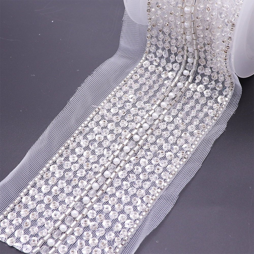 Hot Selling Pearls Sewing Custom Bead Lace End Trim Beaded Embroidered Lace Trim For Garments